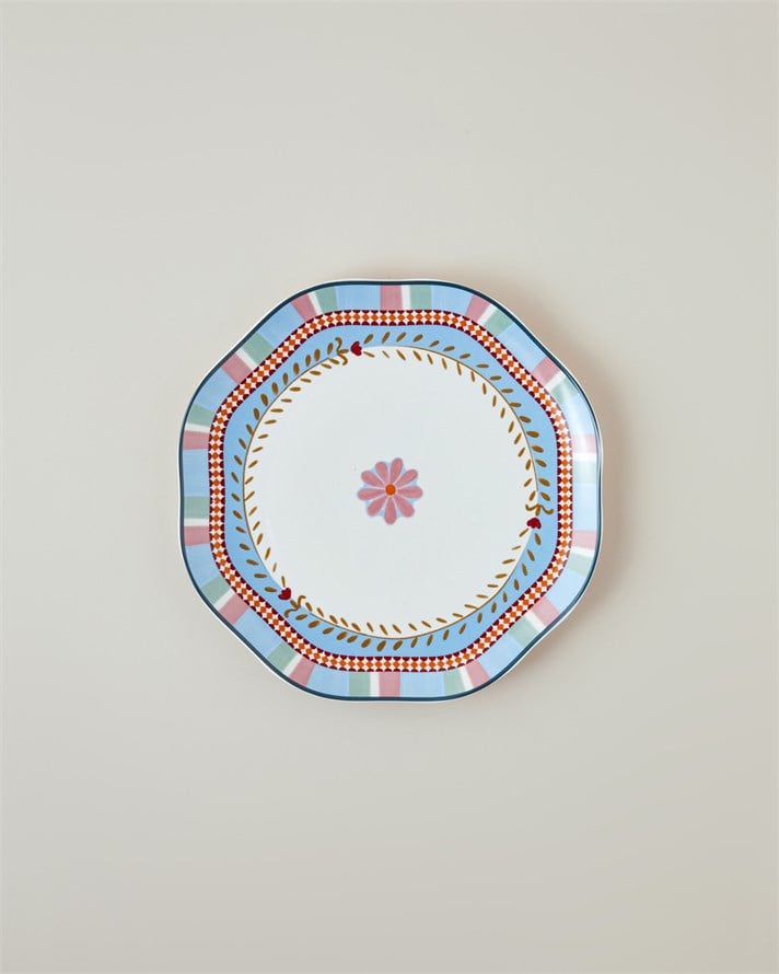 Timeless Botanica New Bone Pasta Tabağı 20 cm Pembe - Mavi