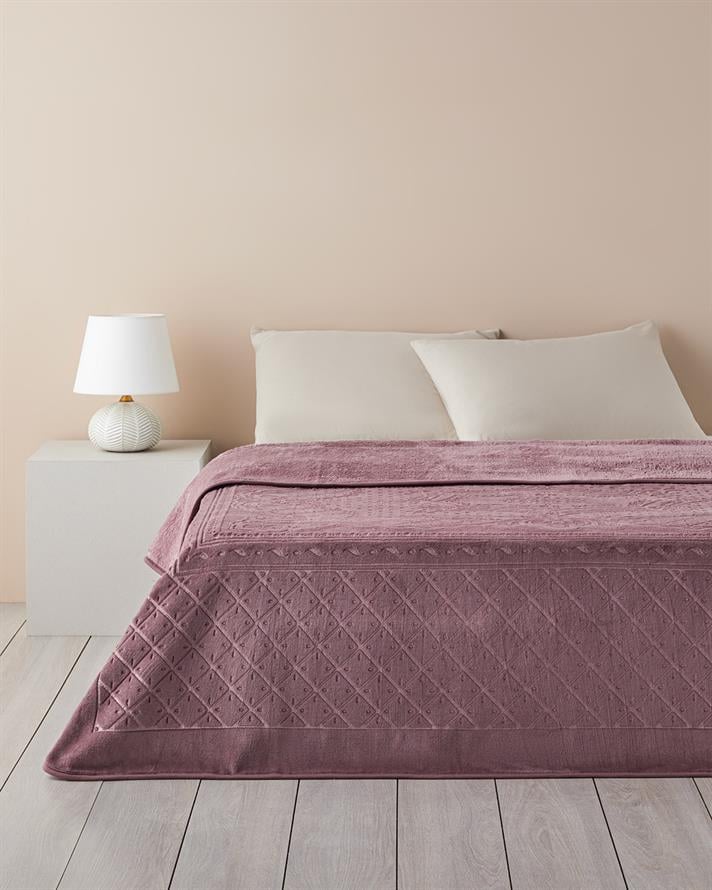 Timeless Emboss Pelüş Çift Kişilik Battaniye 200x220 cm Mor