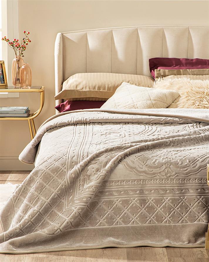 Timeless Emboss Çift Kişilik Battaniye 200x220 cm Bej