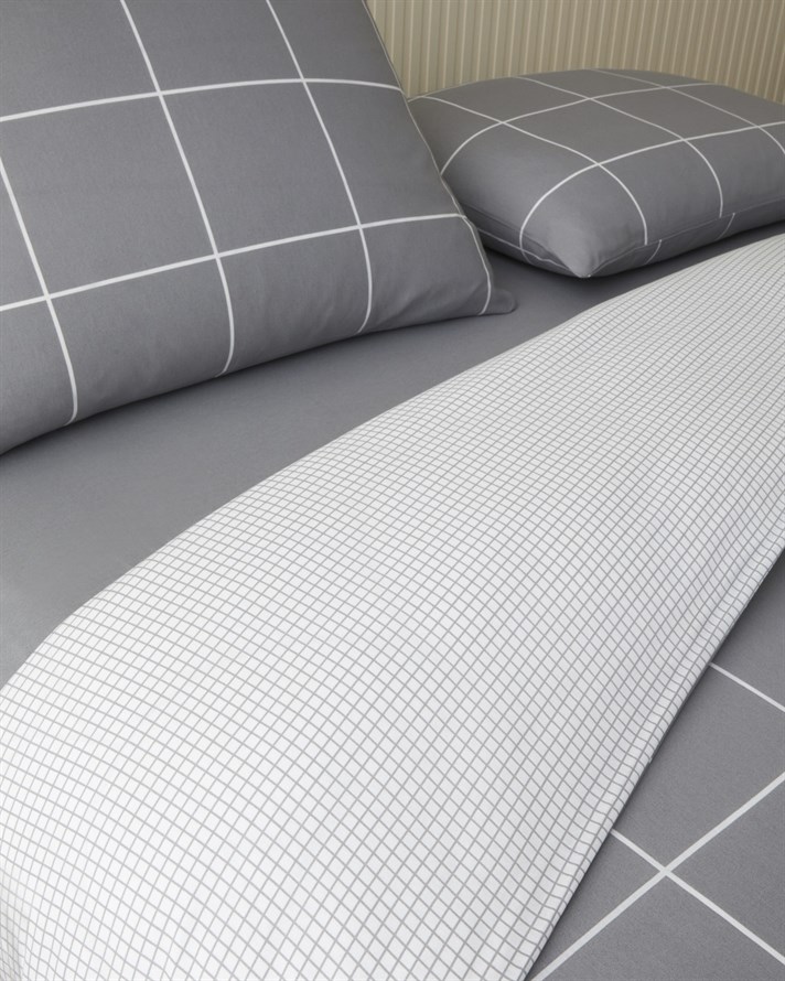 Timeless Grid Kolay Ütülenir Çift Kişilik Nevresim Takımı 200x220 cm Gri