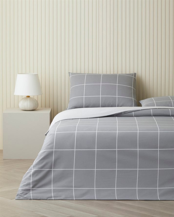 Timeless Grid Kolay Ütülenir Çift Kişilik Nevresim Takımı 200x220 cm Gri