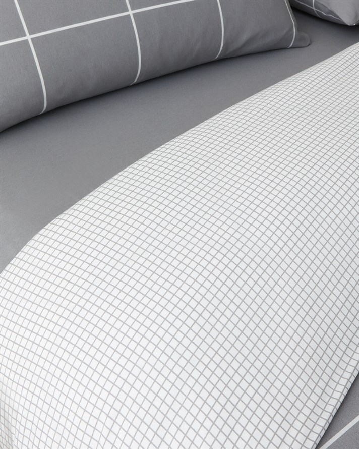 Timeless Grid Kolay Ütülenir Tek Kişilik Çarşaflı Nevresim Takımı 160x220 cm Gri