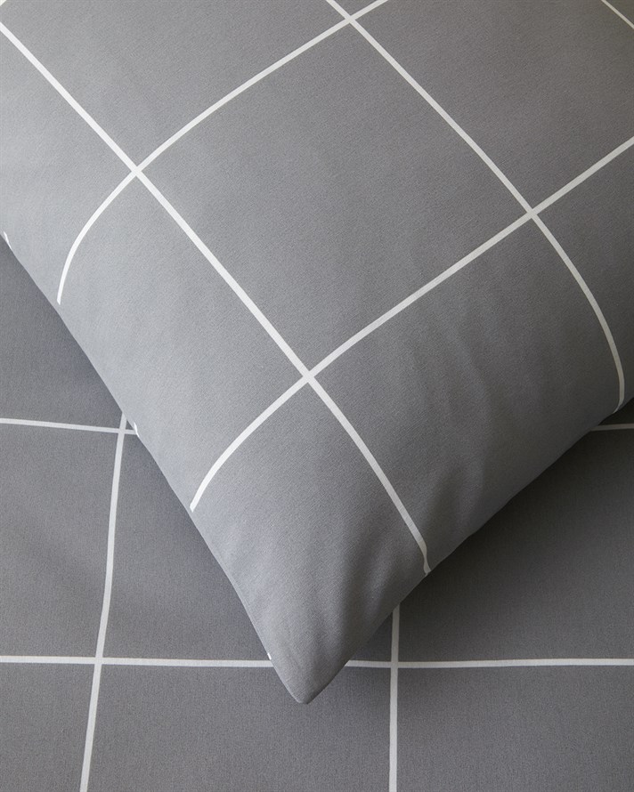 Timeless Grid Kolay Ütülenir Tek Kişilik Çarşaflı Nevresim Takımı 160x220 cm Gri