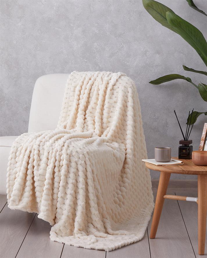 Tiny Bubbles Jakarlı Wellsoft Tv Battaniye 120x160 cm Krem