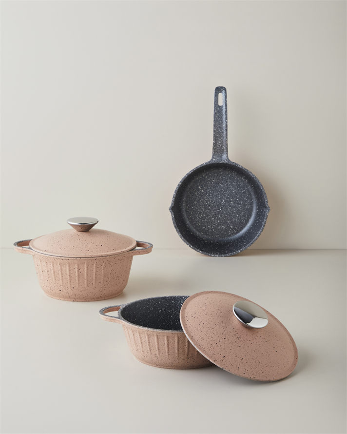 Tiny Cast Premium Döküm 5 Parça Mini Tencere Seti 16x16x16 cm Pembe