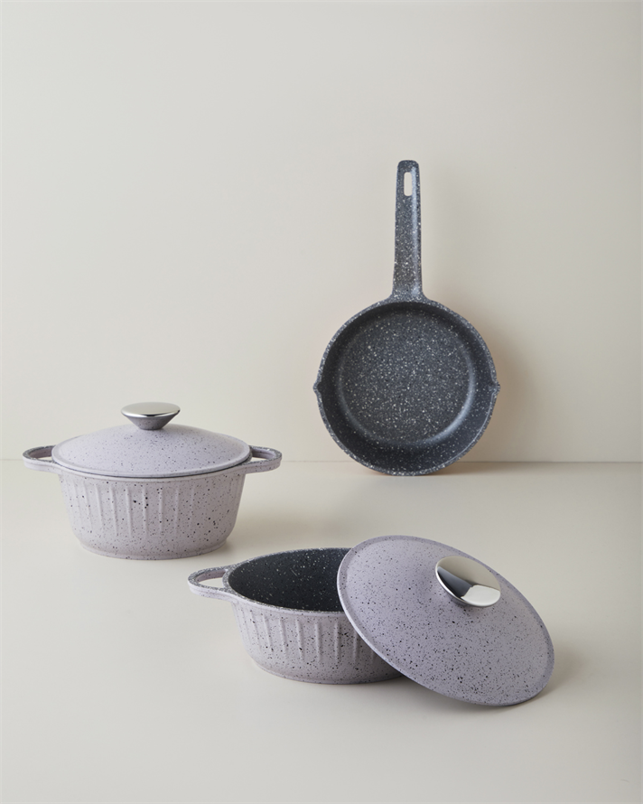 Tiny Cast Premium Döküm 5 Parça Mini Tencere Seti 16x16x16 cm Lila