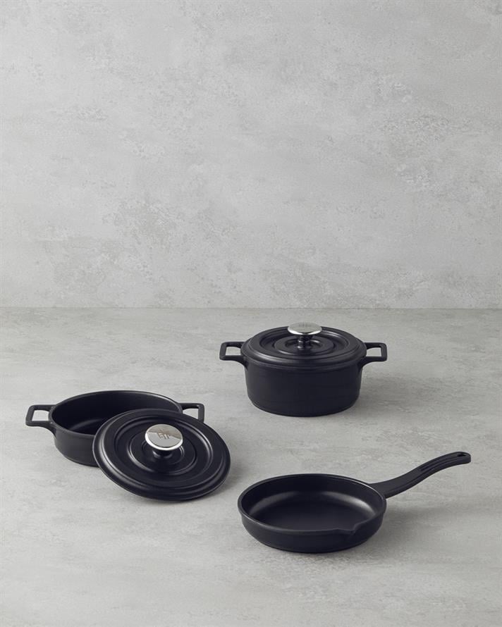 Tiny Taste Döküm Mini Tencere Seti 14x14x14 cm Siyah