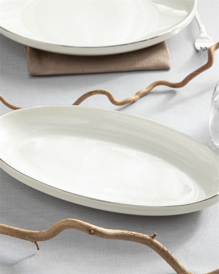 Torino Porselen Kayık Tabak 25 cm Silver