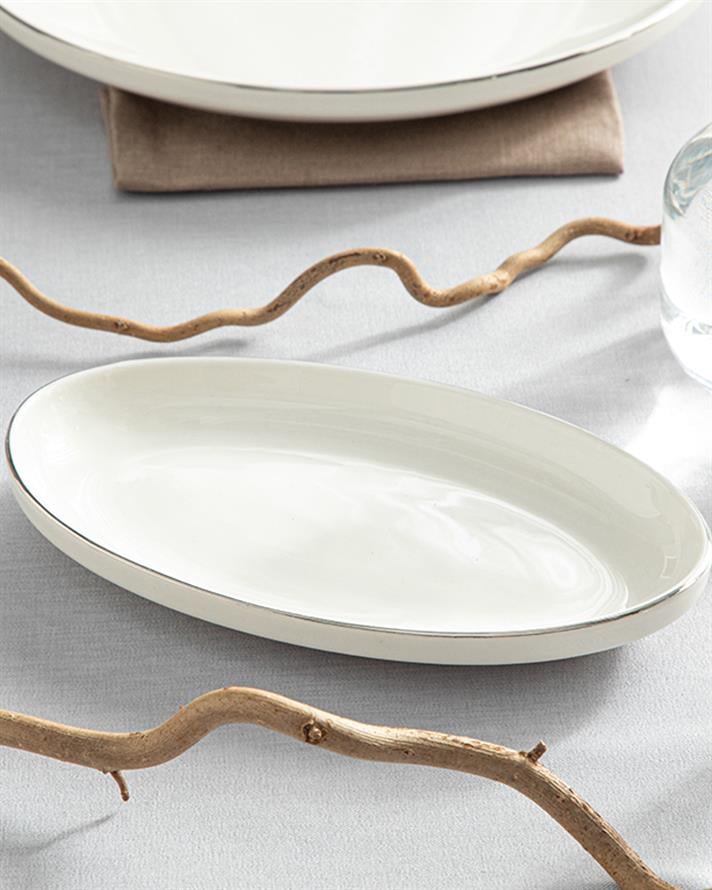 Torino Porselen Kayık Tabak Silver