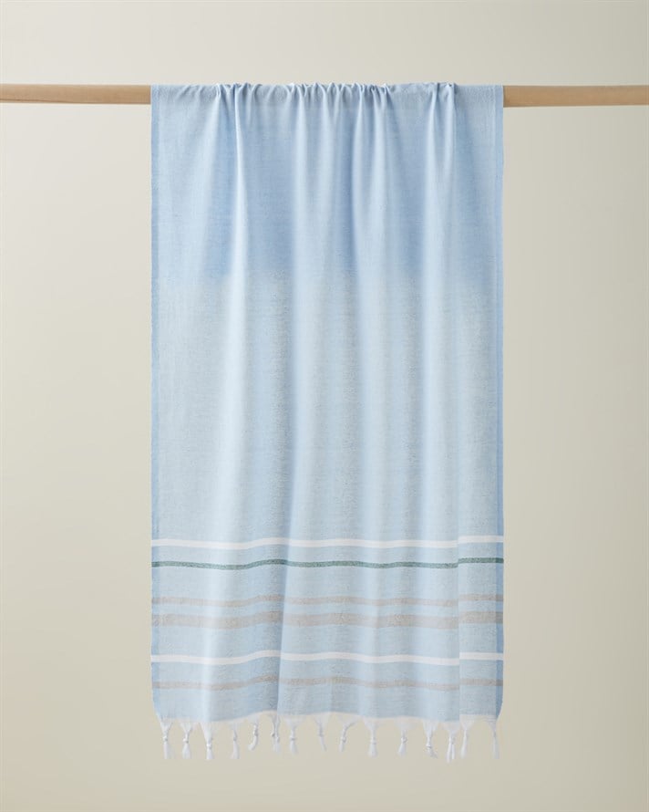 Torino Rejenere Çizgili Peştamal 80x150 cm Mavi - Gri