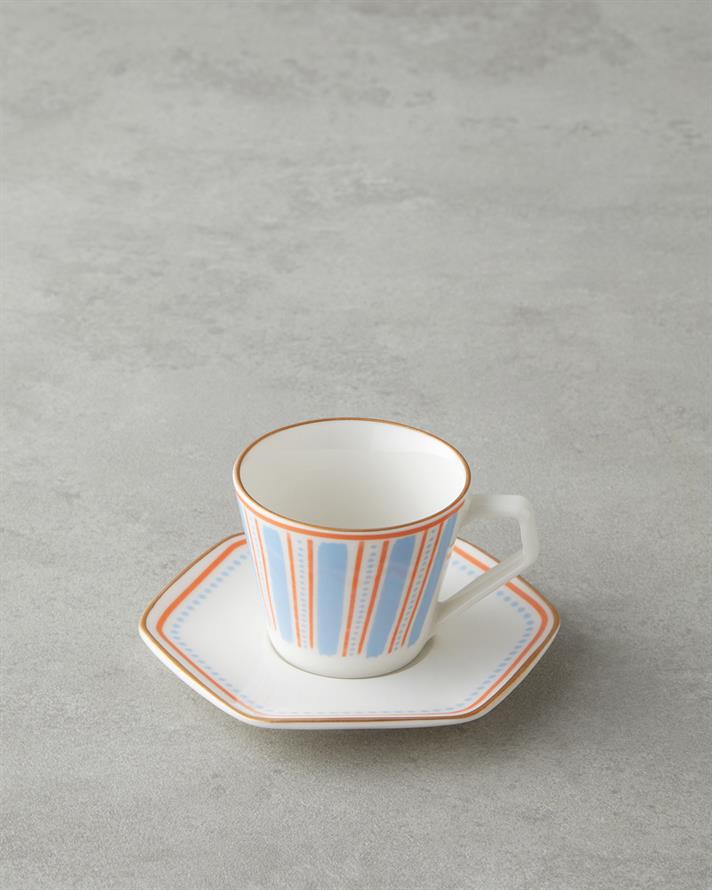 Traces Bone Porselen 4 Parça 2 Kişilik Kahve Fincan Takımı 80 ml Mavi-Turuncu