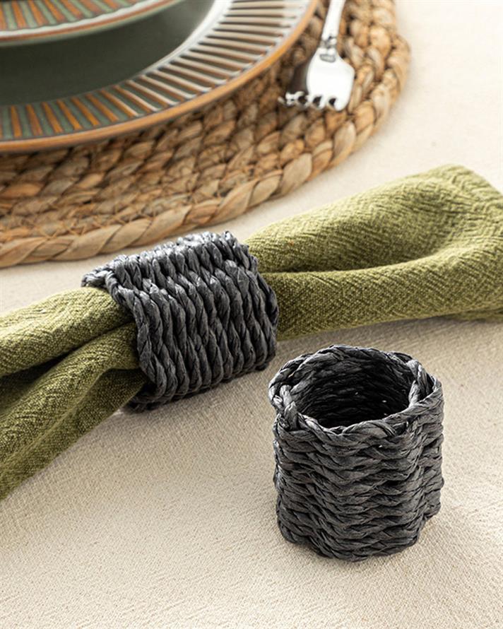 Trikote Rafya 2li Peçete Halkası Siyah