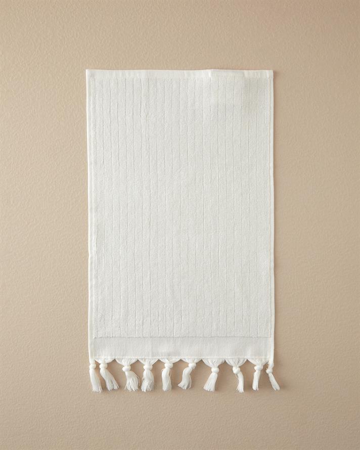 Tuffy Stripe Pamuklu Saçaklı El Havlusu 30x45 cm Ekru