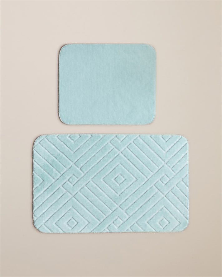 Twillow Kaydırmaz Taban Banyo Paspası Seti 60x100 cm + 50x60 cm Su Yeşili