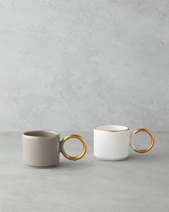 Twin Goldy Seramik 2li Kupa 184 ml Vizon-Beyaz-Gold