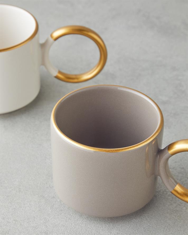 Twin Goldy Seramik 2li Kupa 184 ml Vizon-Beyaz-Gold
