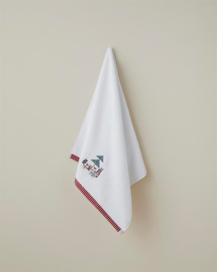 Twinkle Tree Pamuk Nakışlı Yüz Havlusu 50x80 cm Beyaz