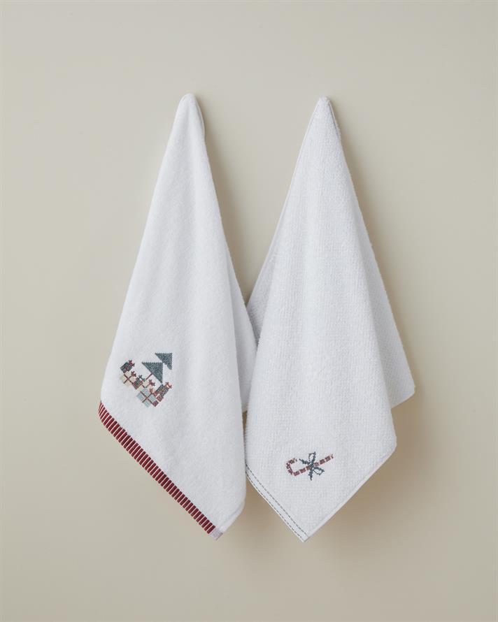 Twinkle Tree Pamuk Nakışlı Yüz Havlusu 50x80 cm Beyaz