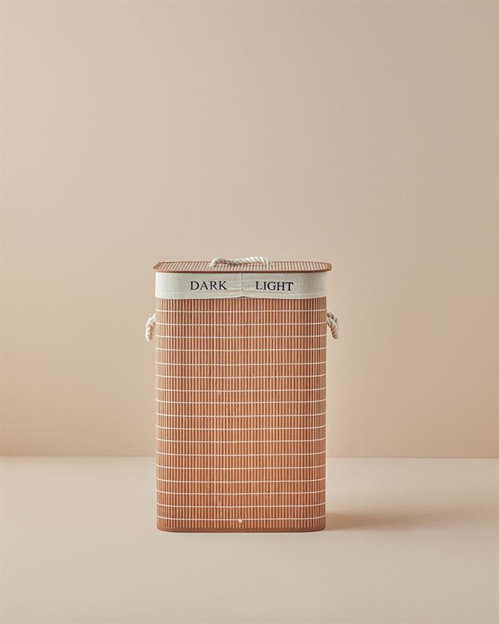 Urbann Bambu Katlanabilir 2 Bölmeli Çamaşır Sepeti Kahve