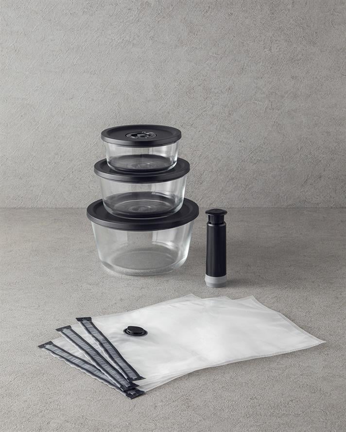 Vacuum Pro Lock 7 Parça Vakum Cihazlı Cam Saklama Kabı Siyah