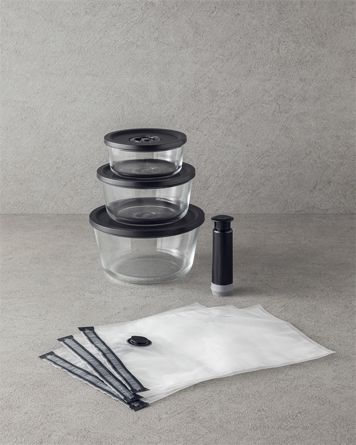 Vacuum Pro Lock 7 Parça Vakum Cihazlı Cam Saklama Kabı Siyah