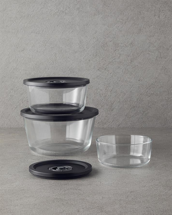 Vacuum Pro Lock 7 Parça Vakum Cihazlı Cam Saklama Kabı Siyah