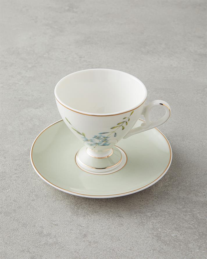 Valentina New Bone China 4 Parça 2 Kişilik Kahve Fincan Takımı 80 ml Açık Yeşil
