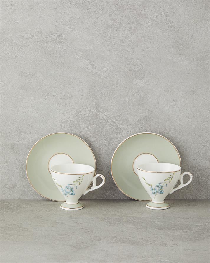 Valentina New Bone China 4 Parça 2 Kişilik Kahve Fincan Takımı 80 ml Açık Yeşil