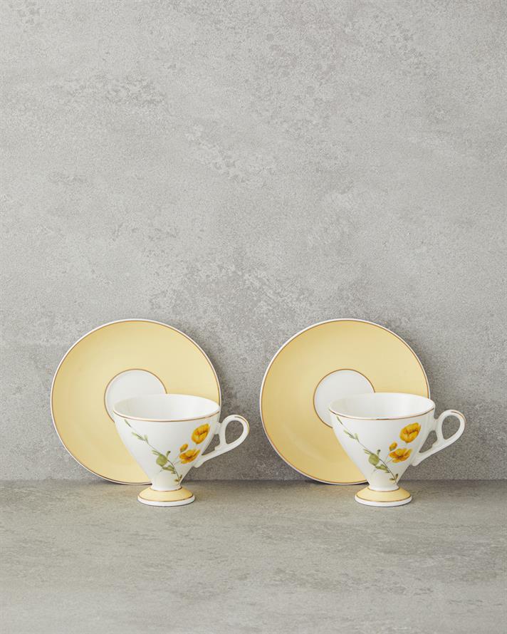 Valentina New Bone China 4 Parça 2 Kişilik Kahve Fincan Takımı 80 ml Sarı