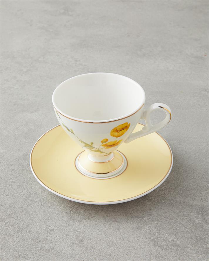 Valentina New Bone China 4 Parça 2 Kişilik Kahve Fincan Takımı 80 ml Sarı