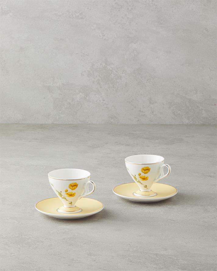 Valentina New Bone China 4 Parça 2 Kişilik Kahve Fincan Takımı 80 ml Sarı