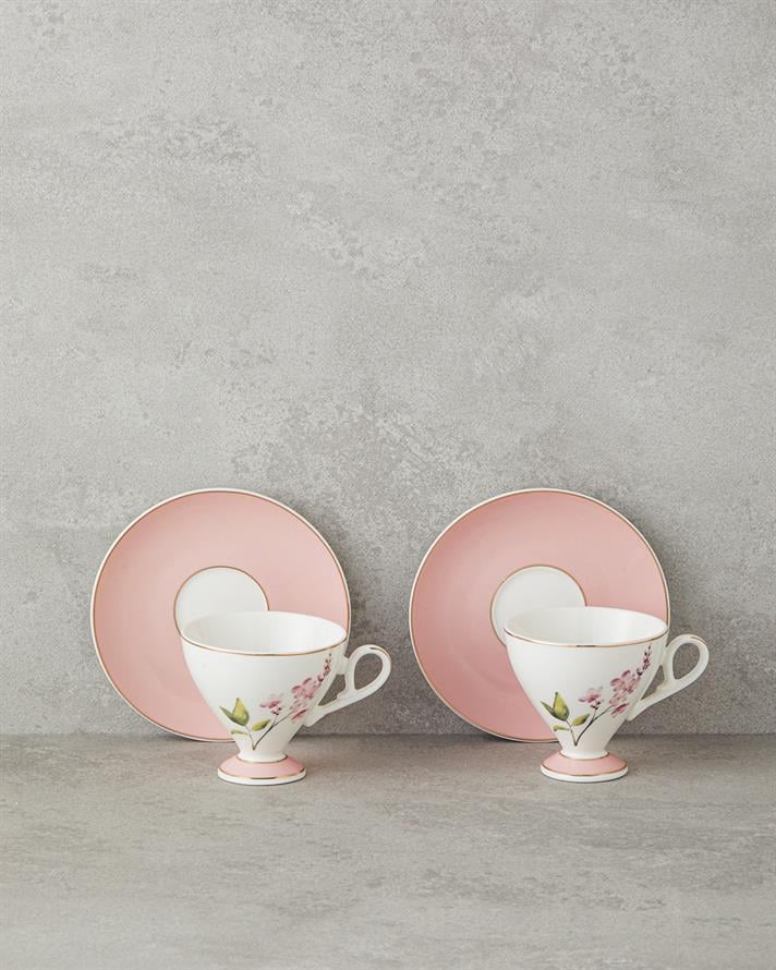 Valentina New Bone China 4 Parça 2 Kişilik Kahve Fincan Takımı 80 ml Pembe