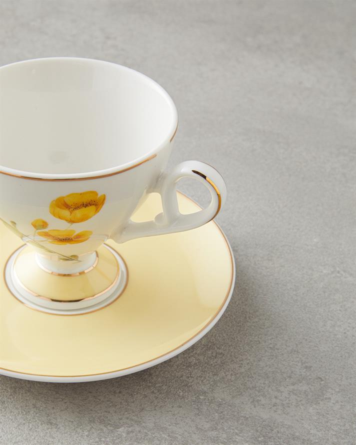 Valentina New Bone China 4 Parça 2 Kişilik Kahve Fincan Takımı 80 ml Sarı