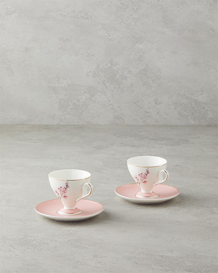Valentina New Bone China 4 Parça 2 Kişilik Kahve Fincan Takımı 80 ml Pembe