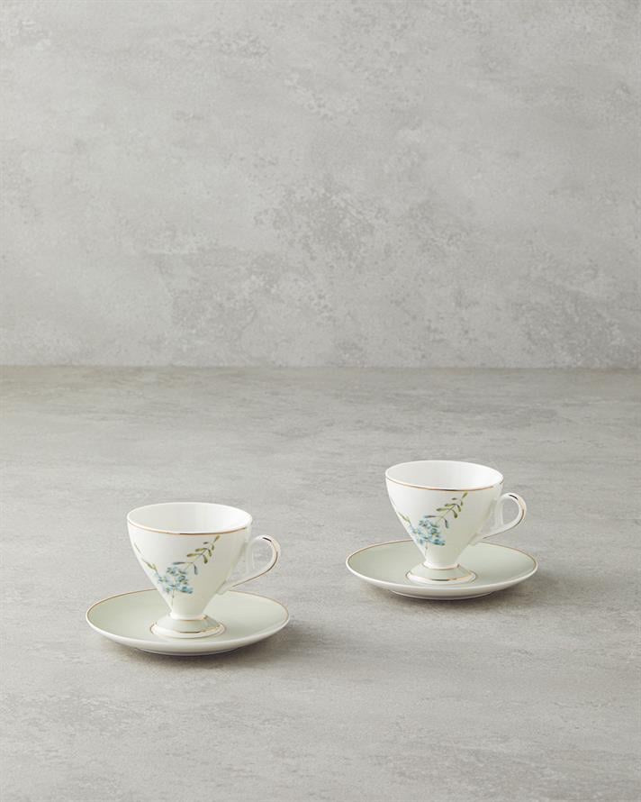 Valentina New Bone China 4 Parça 2 Kişilik Kahve Fincan Takımı 80 ml Açık Yeşil