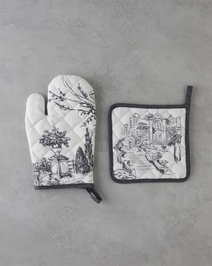 Valessa Fırın Eldiveni ve Tutacak Seti Krem-Gri