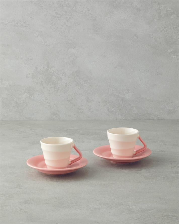 Valora Seramik 4 Parça 2 Kişilik Kahve Fincan Takımı 90 ml Pembe