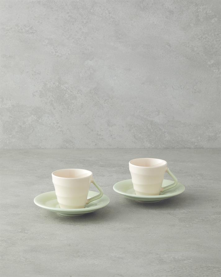 Valora Seramik 4 Parça 2 Kişilik Kahve Fincan Takımı 90 ml Açık Yeşil