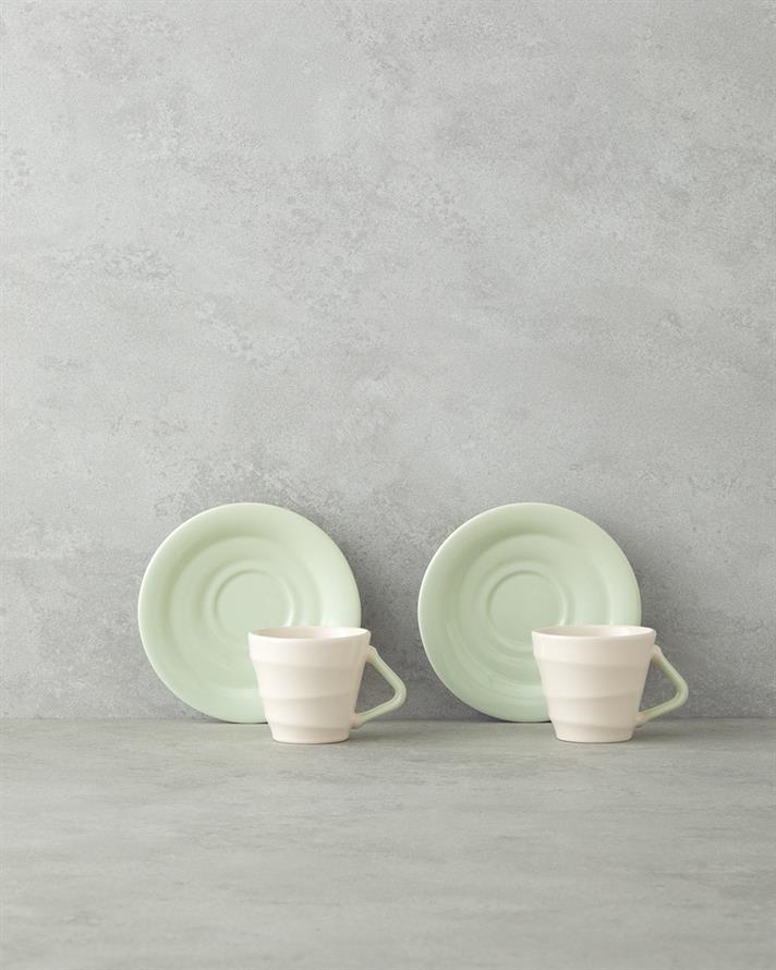 Valora Seramik 4 Parça 2 Kişilik Kahve Fincan Takımı 90 ml Açık Yeşil