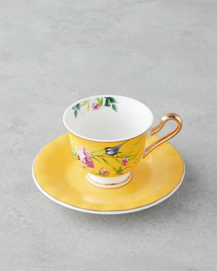 Vanilla Mood New Bone China 12 Parça 6 Kişilik Kahve Fincan Takımı 90 ml Sarı