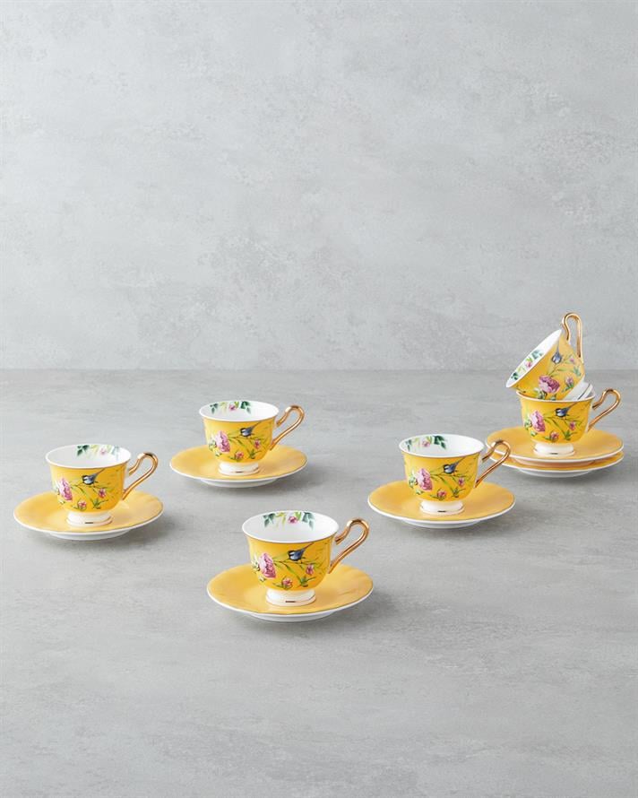 Vanilla Mood New Bone China 12 Parça 6 Kişilik Kahve Fincan Takımı 90 ml Sarı