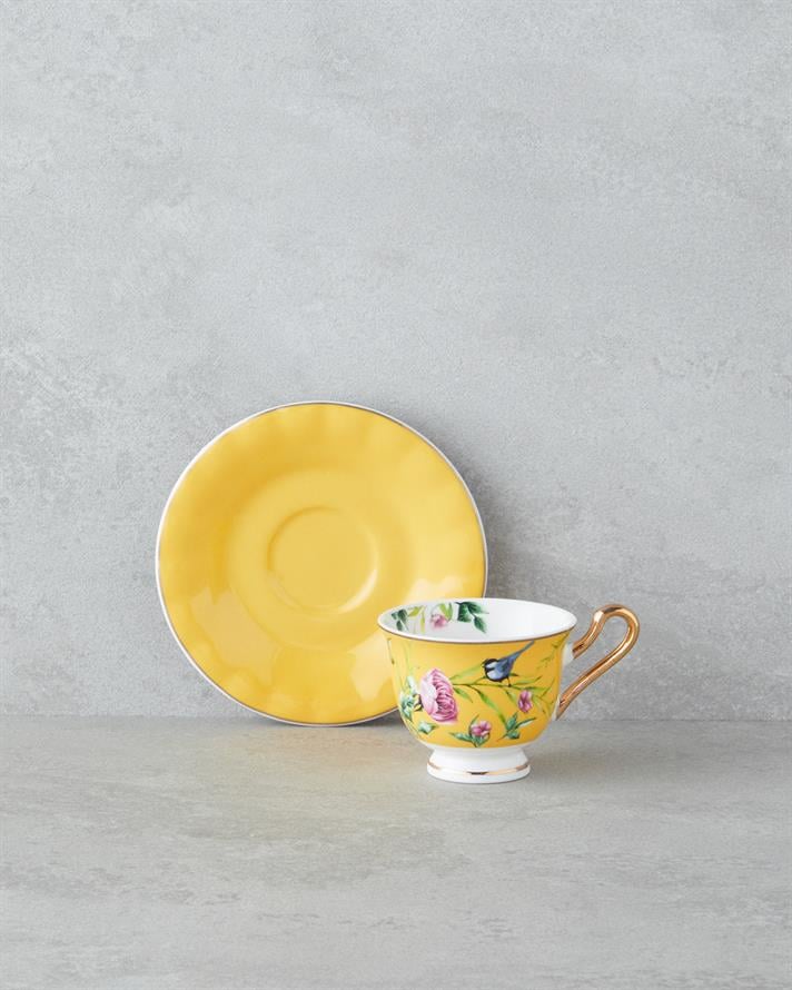 Vanilla Mood New Bone China 12 Parça 6 Kişilik Kahve Fincan Takımı 90 ml Sarı