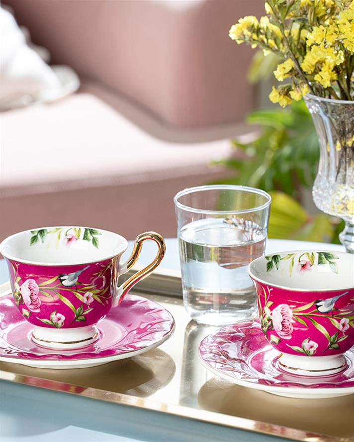 Vanilla New Bone China 4 Parça 2 Kişilik Kahve Fincan Takımı Mor