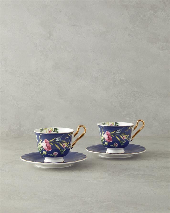 Vanilla New Bone China Çay Fincanı Takımı 4 Parça 2 Kişilik Lacivert