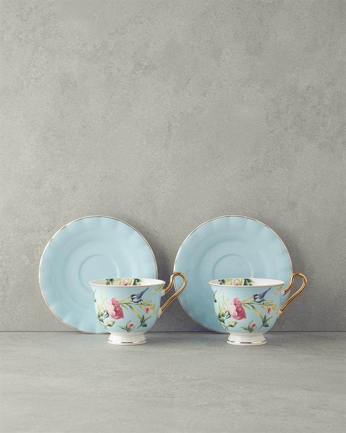 Vanilla New Bone China Çay Fincanı Takımı 4 Parça 2 Kişilik Açık Mavi