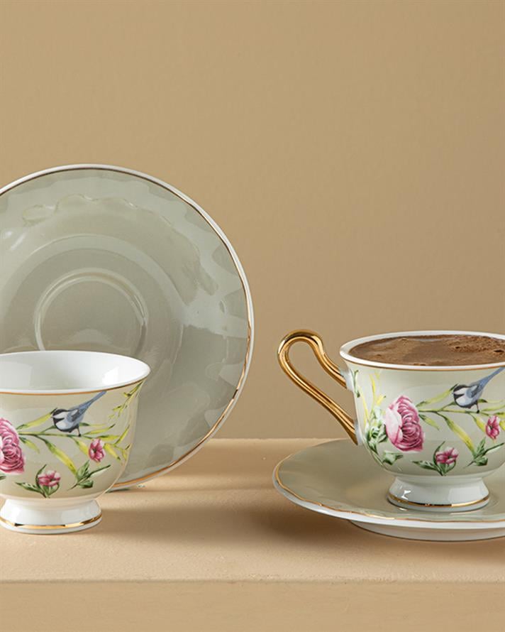 Vanilla New Bone China Kahve Fincan Takımı 4 Parça 2 Kişilik Açık Gri