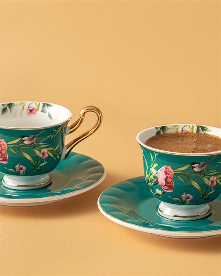 Vanilla New Bone China Kahve Fincan Takımı 4 Parça 2 Kişilik Turkuaz