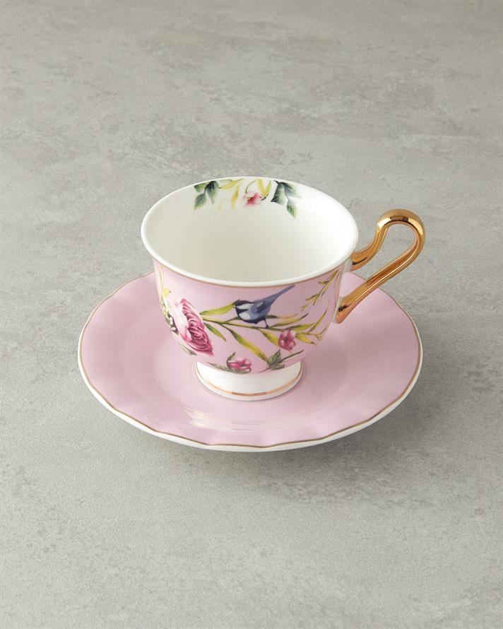 Vanilla New Bone China  Çay Fincanı Takımı 4 Parça 2 Kişilik Açık Pembe