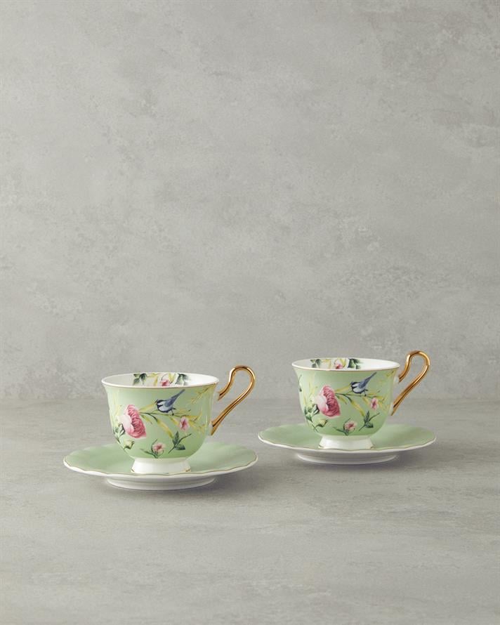 Vanilla New Bone China Çay Fincanı Takımı 4 Parça 2 Kişilik Açık Yeşil