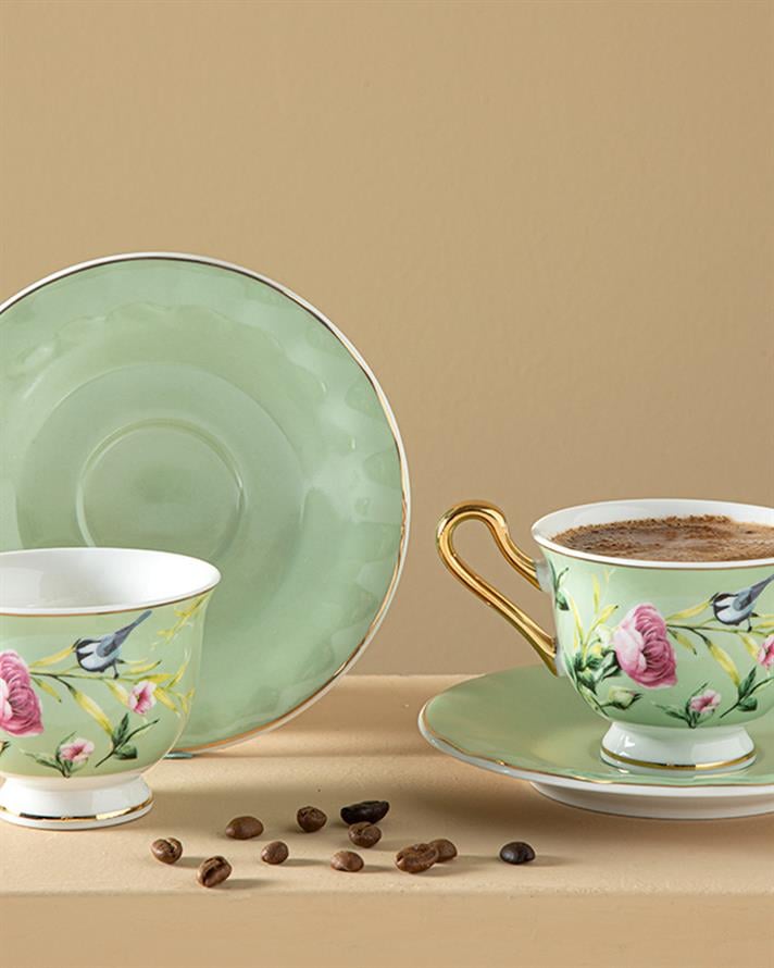 Vanilla New Bone China 4 Parça 2 Kişilik Kahve Fincan Takımı 90 ml Açık Yeşil